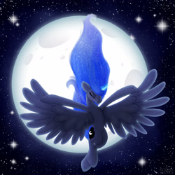 Size: 2500x2500 | Tagged: safe, artist:kelisah, princess luna, alicorn, pony, magic, moon, night, solo, space