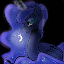 Size: 1000x1000 | Tagged: safe, artist:kawaiimangaartist, princess luna, alicorn, pony, female, horn, mare, simple background, solo