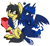 Size: 693x631 | Tagged: safe, artist:dr-idiot, princess luna, oc, alicorn, pony, belly button, blushing, canon x oc, female, flower, hug, male, shipping, straight, winghug