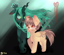 Size: 1554x1332 | Tagged: safe, queen chrysalis, oc, oc:quill, alicorn, changeling, changeling queen, pony, alicorn oc, canon x oc, chrysalislover