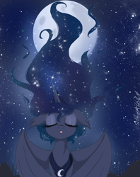 Size: 950x1200 | Tagged: safe, artist:silbersternenlicht, princess luna, alicorn, pony, eyes closed, galaxy mane, solo