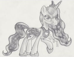 Size: 1024x781 | Tagged: safe, artist:inurantchan, princess luna, alicorn, pony, monochrome, solo, traditional art