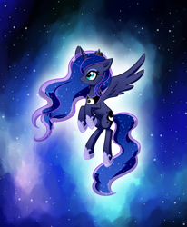 Size: 1401x1701 | Tagged: safe, artist:koinu-yukina, princess luna, alicorn, pony, cute, female, lunabetes, mare, solo, space, spread wings, stars, wings