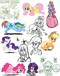 Size: 793x1007 | Tagged: safe, artist:theartrix, applejack, cheerilee, fluttershy, pinkie pie, queen chrysalis, rainbow dash, rarity, scootaloo, sunset shimmer, sweetie belle, oc, human, ant, humanized, princess peach, sketch, sketch dump, super mario bros.