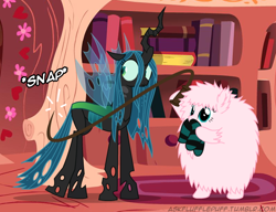 Size: 650x500 | Tagged: safe, artist:mixermike622, queen chrysalis, oc, oc:fluffle puff, changeling, changeling queen, clothes, socks, striped socks, tumblr:ask fluffle puff, whip