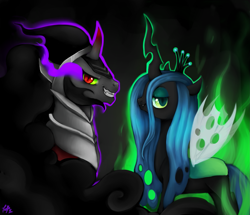 Size: 1809x1555 | Tagged: safe, artist:trefleix, king sombra, queen chrysalis, changeling, changeling queen, pony, unicorn, chrysombra, female, male, shipping, straight