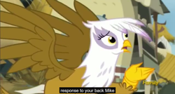 Size: 1600x855 | Tagged: safe, derpibooru import, screencap, gilda, griffon, the lost treasure of griffonstone, meme, mike, youtube caption