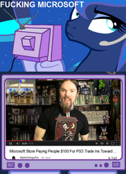 Size: 560x768 | Tagged: safe, princess luna, alicorn, pony, alphaomega sin, alphaomegasin, exploitable meme, gamer luna, meme, microsoft, obligatory pony, tv meme, vulgar, xbox one, youtube