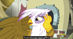 Size: 1600x855 | Tagged: safe, derpibooru import, screencap, gilda, griffon, the lost treasure of griffonstone, meme, spain, youtube caption