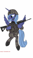 Size: 720x1280 | Tagged: safe, artist:orang111, princess luna, alicorn, pony, army, assault rifle, clothes, daewoo k2, eotech, gun, helmet, holographic sight, infantry, k2 rifle, korea, korean, military, picatinny rail, republic of korea army, rifle, s1 luna, simple background, soldier, solo, uniform, weapon