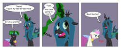 Size: 1024x415 | Tagged: safe, artist:t-brony, queen chrysalis, twinkleshine, changeling, changeling queen, comic:friendship is tragic, bridesmaid dress, clothes, comic, dress, moondancer (tragic)