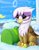 Size: 3825x4950 | Tagged: safe, artist:grennadder, derpibooru import, gilda, griffon, the lost treasure of griffonstone, bag, chickub, cloud, cloudy, cub, cute, female, frown, gildadorable, li'l gilda, sitting, solo