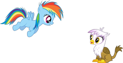 Size: 3000x1535 | Tagged: safe, artist:valadrem, derpibooru import, gilda, rainbow dash, griffon, pegasus, pony, the lost treasure of griffonstone, .svg available, chickub, filly, simple background, transparent background, vector