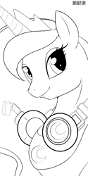 Size: 1500x3000 | Tagged: safe, artist:skyart301, princess luna, alicorn, pony, gamer luna, monochrome, solo