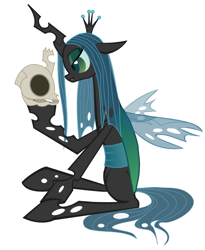 Size: 772x943 | Tagged: safe, artist:senwyn1, queen chrysalis, changeling, changeling queen, female, skull, solo