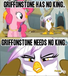 Size: 621x698 | Tagged: safe, derpibooru import, edit, edited screencap, screencap, gilda, pinkie pie, earth pony, griffon, pony, the lost treasure of griffonstone, duo, female, griffonstone, lord of the rings, mare, screencap comic, the fellowship of the ring