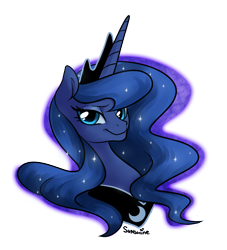 Size: 1000x1103 | Tagged: safe, artist:peachiekeenie, princess luna, alicorn, pony, looking at you, portrait, smiling, solo, sparkles