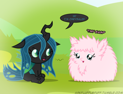 Size: 650x500 | Tagged: safe, artist:mixermike622, queen chrysalis, oc, oc:fluffle puff, changeling, changeling queen, nymph, pony, baby, baby pony, filly, tumblr:ask fluffle puff