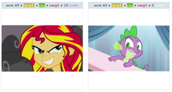 Size: 530x284 | Tagged: safe, spike, sunset shimmer, equestria girls, exploitable meme, juxtaposition, juxtaposition win