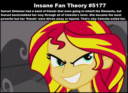 Size: 909x659 | Tagged: safe, edit, edited screencap, screencap, sunset shimmer, equestria girls, equestria girls (movie), insane fan theory, meta, solo, speculation, text