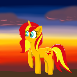 Size: 2000x2000 | Tagged: safe, artist:verminshy, sunset shimmer, raised hoof, solo, sunset, sunshine shimmer