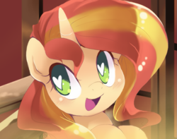 Size: 887x700 | Tagged: dead source, safe, artist:loyaldis, sunset shimmer, pony, unicorn, bust, cute, female, heart eyes, portrait, shimmerbetes, smiling, solo, wingding eyes