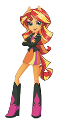 Size: 250x521 | Tagged: safe, sunset shimmer, equestria girls, box art, crossed arms, humanized, ponied up, simple background, smirk, solo