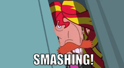 Size: 762x419 | Tagged: safe, edit, edited screencap, screencap, sunset shimmer, equestria girls, equestria girls (movie), meme, nigel thornberry, rapeface, smashing (meme), solo