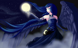 Size: 2560x1600 | Tagged: safe, artist:dstears, princess luna, human, humanized, light skin, moon, solo, tangible heavenly object, winged humanization