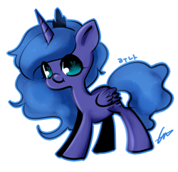 Size: 688x664 | Tagged: safe, artist:lessue, princess luna, alicorn, pony, filly, simple background, solo, wingding eyes, woona