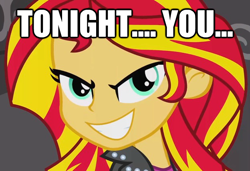 Size: 624x428 | Tagged: safe, edit, edited screencap, screencap, sunset shimmer, equestria girls, equestria girls (movie), aqua teen hunger force, hand banana, image macro, rapeface, solo, tonight you