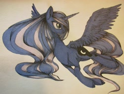 Size: 2538x1920 | Tagged: safe, artist:crvilu, princess luna, alicorn, pony, female, horn, mare, solo, traditional art