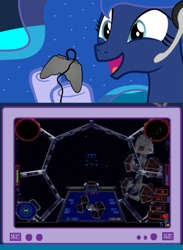 Size: 439x600 | Tagged: safe, princess luna, alicorn, pony, exploitable meme, gamer luna, lucasarts, meme, obligatory pony, star wars, star wars: x-wing vs. tie fighter, tie fighter, tv meme