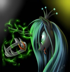 Size: 1173x1222 | Tagged: safe, artist:zigword, king sombra, queen chrysalis, changeling, changeling queen, pony, unicorn, crown, eyes on the prize, female, magic, open mouth, smiling, solo, telekinesis, tongue out