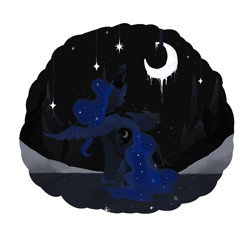 Size: 768x704 | Tagged: safe, artist:idrawweeklypony, princess luna, alicorn, pony, back, dark, frame, melting, moon, night, partial background, solo, stars, surreal