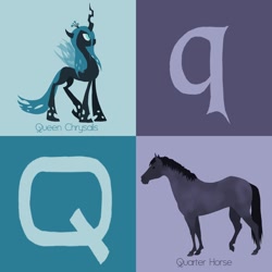 Size: 900x900 | Tagged: safe, artist:citron--vert, queen chrysalis, changeling, changeling queen, horse, alphabet, q, quarter horse, text