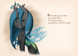 Size: 980x700 | Tagged: safe, artist:jdan-s, queen chrysalis, changeling, changeling queen, fangs, how the grinch stole christmas, looking at you, smiling, solo, trollface