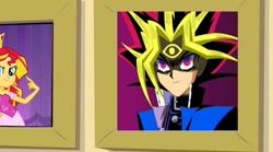 Size: 900x502 | Tagged: safe, edit, edited screencap, screencap, sunset shimmer, equestria girls, equestria girls (movie), exploitable meme, prom queen meme, yami yugi, yu-gi-oh!