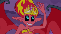 Size: 1023x577 | Tagged: safe, sunset satan, sunset shimmer, equestria girls, equestria girls (movie), big crown thingy, smiling, solo