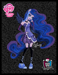 Size: 785x1017 | Tagged: safe, artist:nemoturunen, princess luna, human, eared humanization, horned humanization, humanized, monster high, solo, style emulation, tailed humanization, watermark, winged humanization