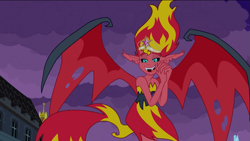 Size: 1023x577 | Tagged: safe, sunset satan, sunset shimmer, equestria girls, equestria girls (movie), bedroom eyes, big crown thingy, solo