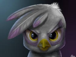 Size: 1600x1200 | Tagged: safe, artist:luminousdazzle, derpibooru import, gilda, griffon, frown, glare, looking at you, portrait, solo