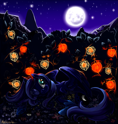 Size: 1133x1192 | Tagged: dead source, safe, artist:matrosha123, princess luna, alicorn, pony, lantern, moon, solo