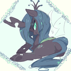 Size: 750x752 | Tagged: safe, artist:clockworkquartet, queen chrysalis, changeling, changeling queen, bugbutt, butt, looking back, plot, solo