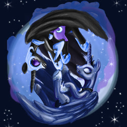 Size: 894x894 | Tagged: safe, artist:mare--in--the--moon, nightmare moon, princess luna, alicorn, pony, duality, female, horn, mare