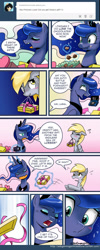 Size: 650x1619 | Tagged: safe, artist:johnjoseco, derpy hooves, princess luna, alicorn, pegasus, pony, 3ds, ask gaming princess luna, bravely default, chocolate, chocoluna, comic, female, gamer luna, hearts and hooves day, luna loves chocolate, mare, that pony sure does love chocolate, tumblr