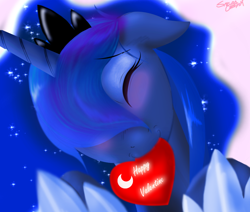 Size: 1000x848 | Tagged: safe, artist:sakuracheetah, princess luna, alicorn, pony, blushing, happy, heart, solo, valentine