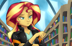 Size: 1101x719 | Tagged: safe, artist:fizzy-dog, sunset shimmer, equestria girls, friendship games, explicit source, redraw, scene interpretation, smirk, solo