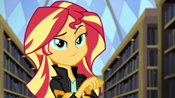 Size: 1280x720 | Tagged: safe, screencap, sunset shimmer, equestria girls, friendship games, lidded eyes, smirk, solo