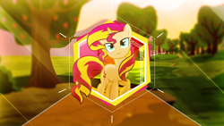 Size: 1920x1080 | Tagged: safe, artist:antylavx, sunset shimmer, pony, unicorn, apple tree, tree, vector, wallpaper